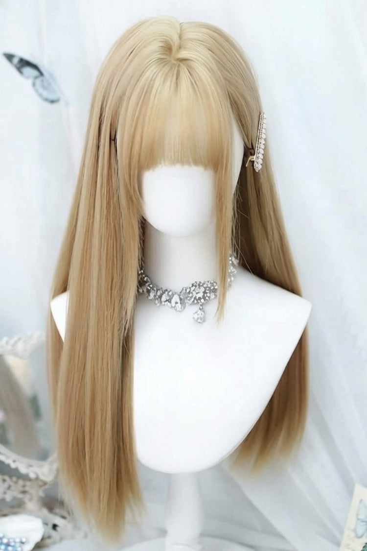 Milk Tea Gold Sweet Soft Air Bangs Lolita Long Straight Wig - Product - 2