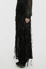 Black Embroidery Lace-Up Sheer Mesh Women's Gothic Skirt - Product - 2