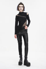 Black Tight Leather Multi Buckle Splice Women's Punk Pants - Product - 6