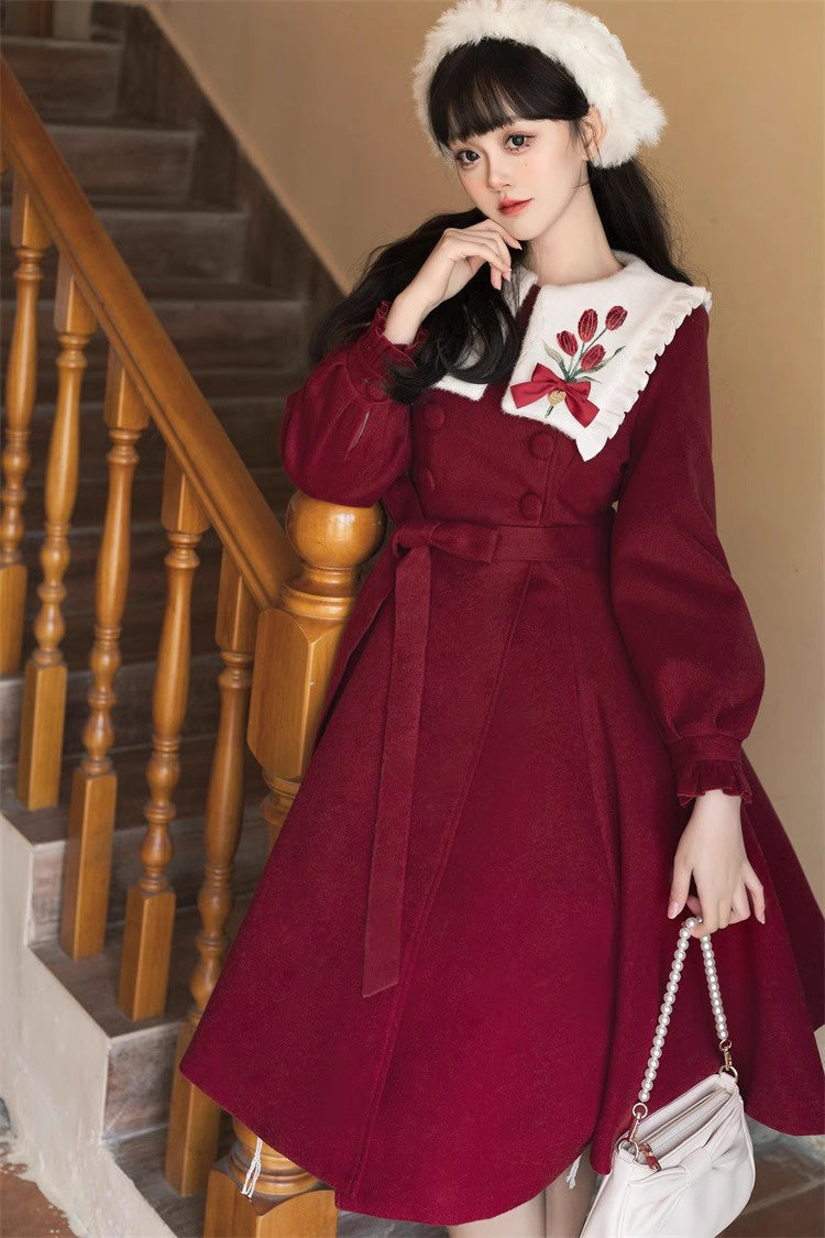 Tulip Long Puff Sleeves Embroidery Slim Sweet Lolita Coat 2 Colors - Product - 9