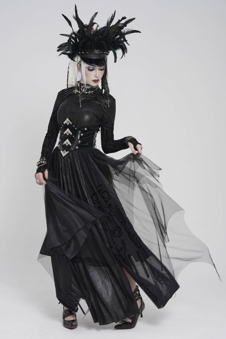 Black Multi-Layered Lace-Up Slim Irregular Asymmetric Eyelet Women's Gothic Long  Skirt - Product - 6