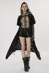 Black Ripped Buckle Hollow Irregular Womens Steampunk Blouse Cardigan - Product - 2