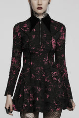 Black/Red Long Sleeves Print Slim Ripped Tie-dyed Women's Gothic Dress - Black/Red - 1