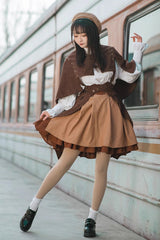 Brown Sleeveless Punk Lolita Shawl Cloak - Product - 3