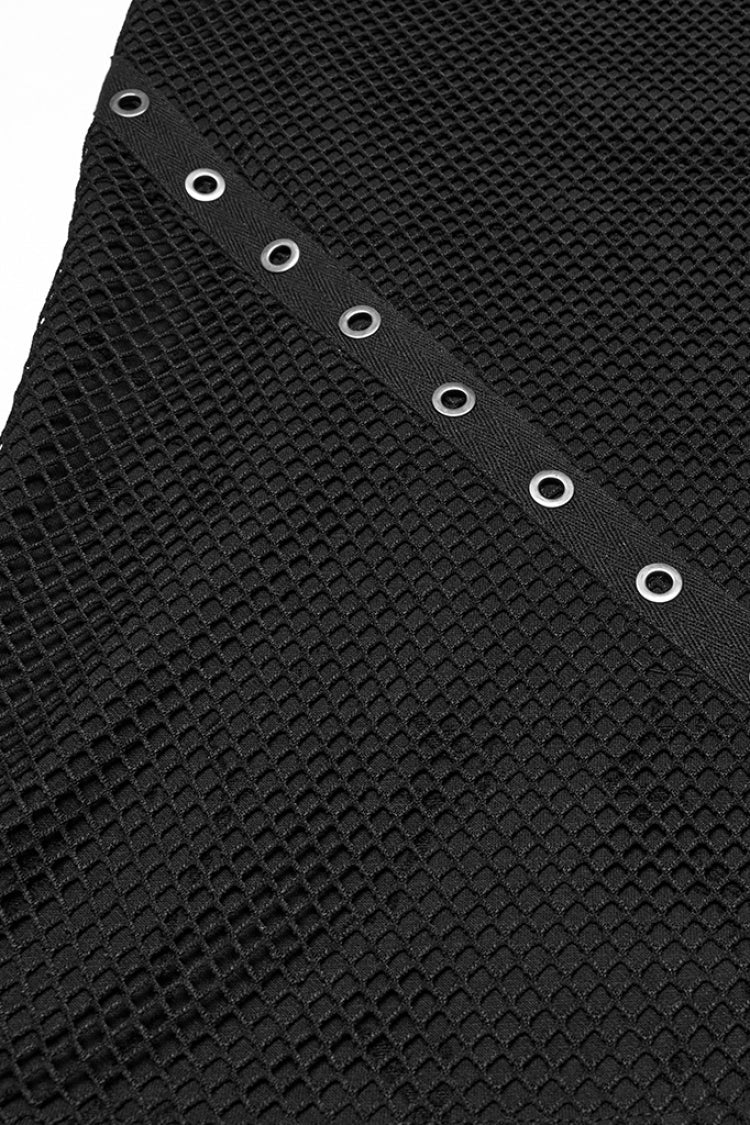 Black Round Collar Sleeveless Stitching Mesh Ripped Men's Punk Vest - Product - 7