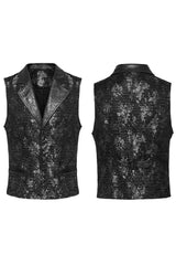 Black V Collar Sleeveless Print Skull Buckle Men's Gothic Vest - Product - 5