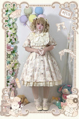 Ivory Short Puff Sleeves Print Ruffle Bowknot Plus Size Princess Lolita Dress - Product - 3