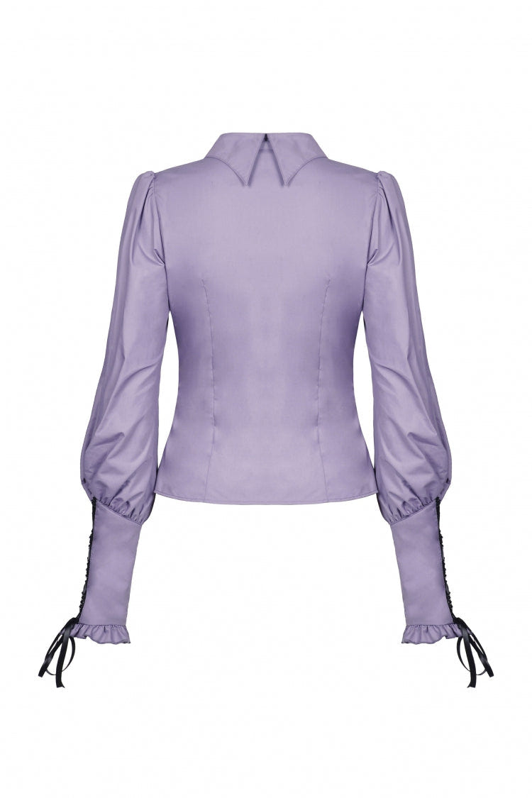Purple Star Collar Long Puff Sleeves Women's Gothic Witch Blouse - Product - 14