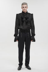 Black Vintage Stand Collar Striped Collar Floral Lace Men's Gothic Shirt - Product - 4