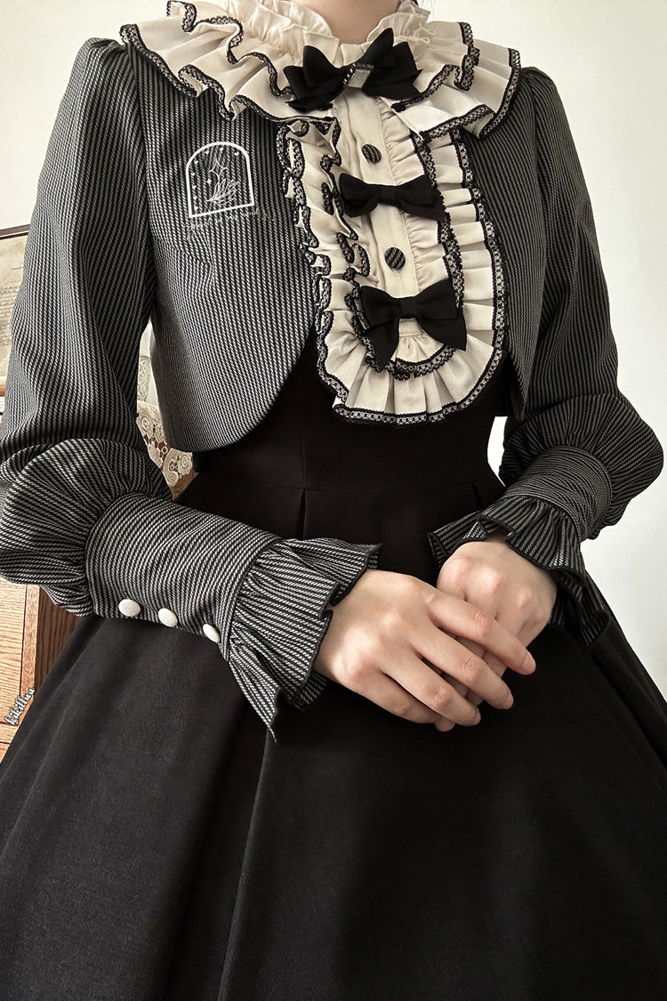 Black [Serenade] Long Sleeves Ruffle Bowknot Fake Two Pieces Classic Lolita Dress - Product - 8