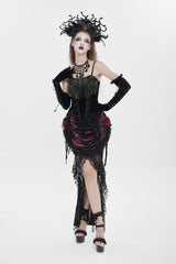 Black Lace-Up Women's Gothic Embroidered Tassels  Overbust Corset - Product - 7