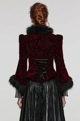 Women's V Collar Long Sleeves Faux Fur Stitching Gothic Coat 4 Colors - Product - 12