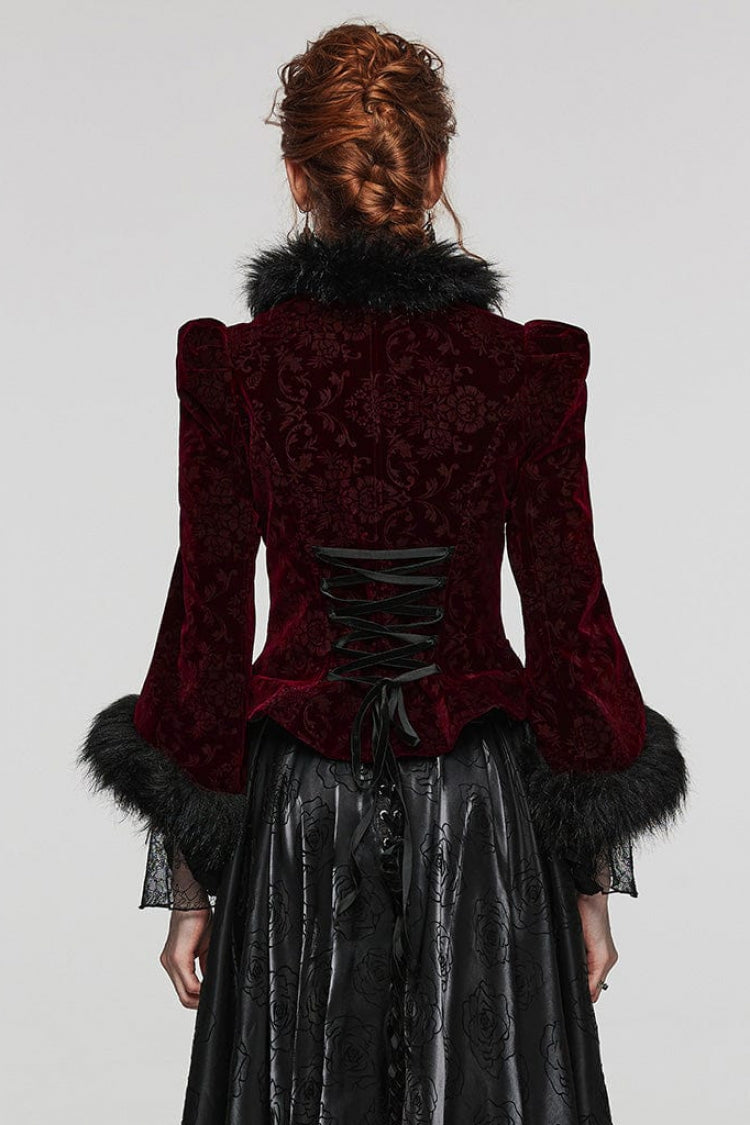 Women's V Collar Long Sleeves Faux Fur Stitching Gothic Coat 4 Colors - Product - 12