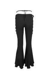 Black Low-Rise Lace Gem-Embellished Bilateral Lace-Up Cutout Flared Women's Gothic Pants - Product - 9
