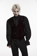 Black/Red V Collar Printed Slim Buckled Men's Gothic Retro Velvet Vest - Product - 7