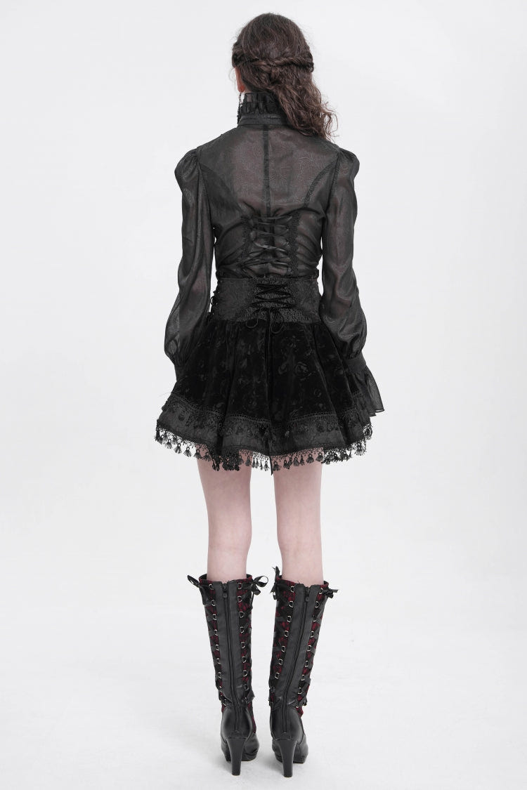 Black Cross Tassel Print Women's Gothic Skirt - Product - 13