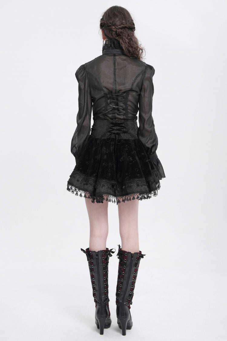 Black Cross Tassel Print Women's Gothic Skirt - Product - 13