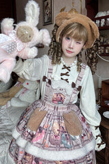 Pink/Purple [Capybara] Double-Layered Print Fluffy Fall Winter Sweet Lolita Jsk Dress - Product - 3