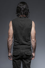 Black V Collar Sleeveless Metal Rings Cross Lace-Up Men's Steampunk Vest - Product - 3