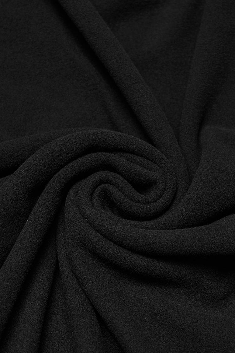 Black Round Collar Long Sleeves Buckled Strappy Pleated Eyelet Men's Punk Top - Product - 7