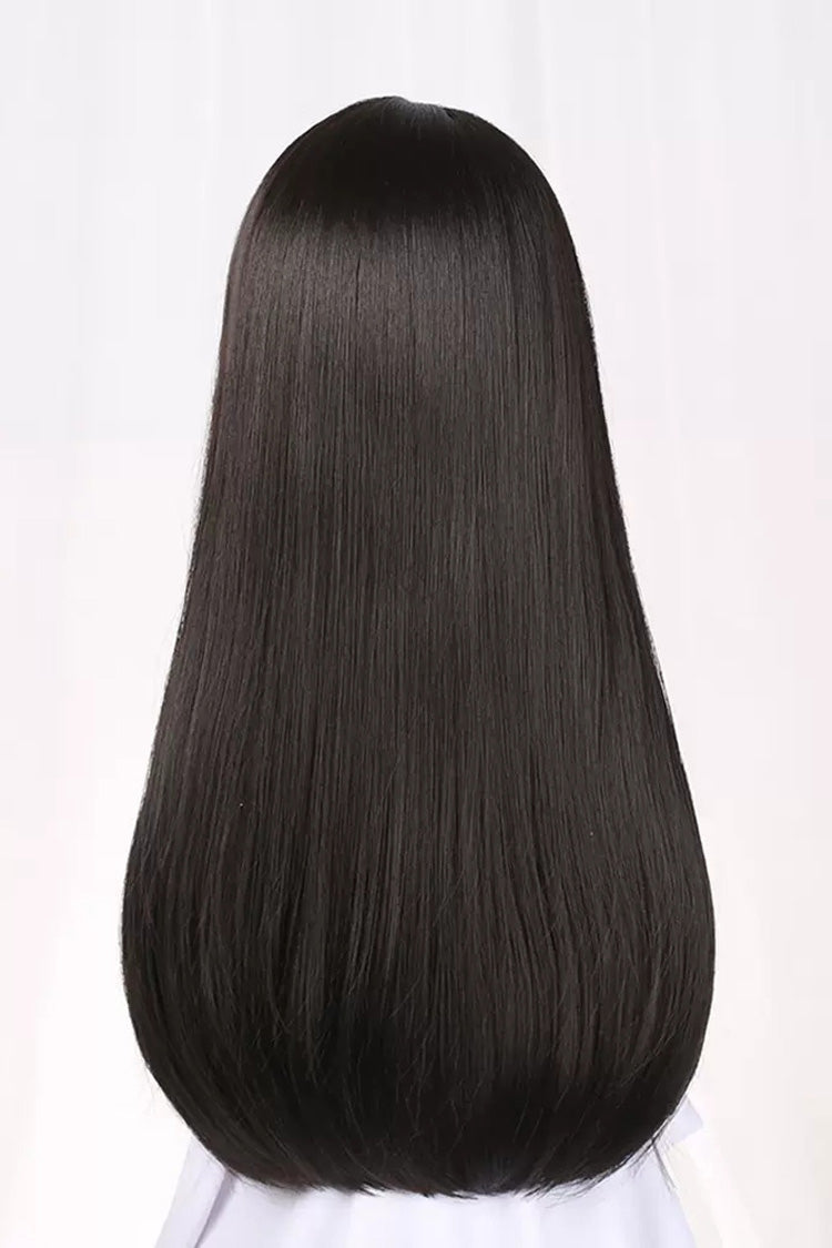 Black Hime Cut Long Straight Hair Gothic Lolita Wig - Product - 4