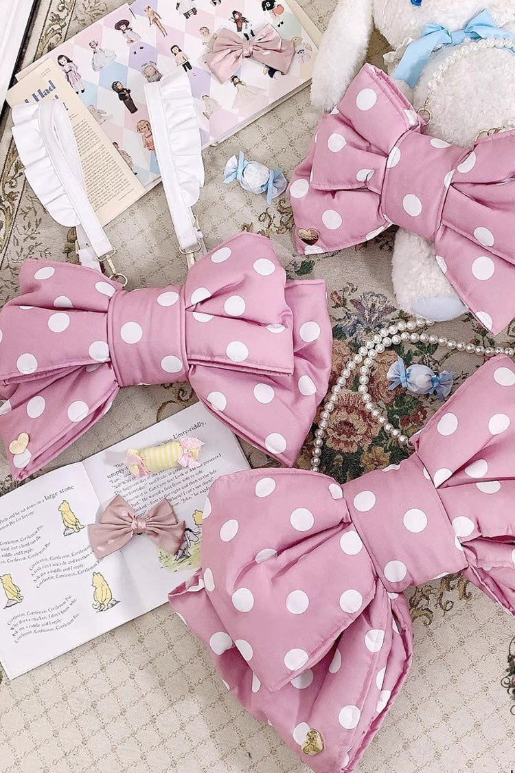 Pink/White Polka Dot Print Bowknot Shaped Sweet Lolita Backpack - Product - 8