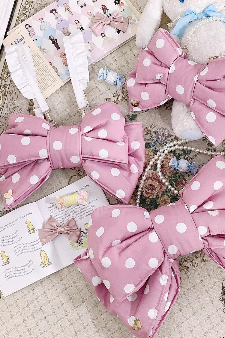 Pink/White Polka Dot Print Bowknot Shaped Sweet Lolita Backpack - Product - 8