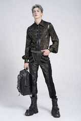 Black/Grey Faux Leather Stitching Buckle Men's Punk Pants - Product - 12