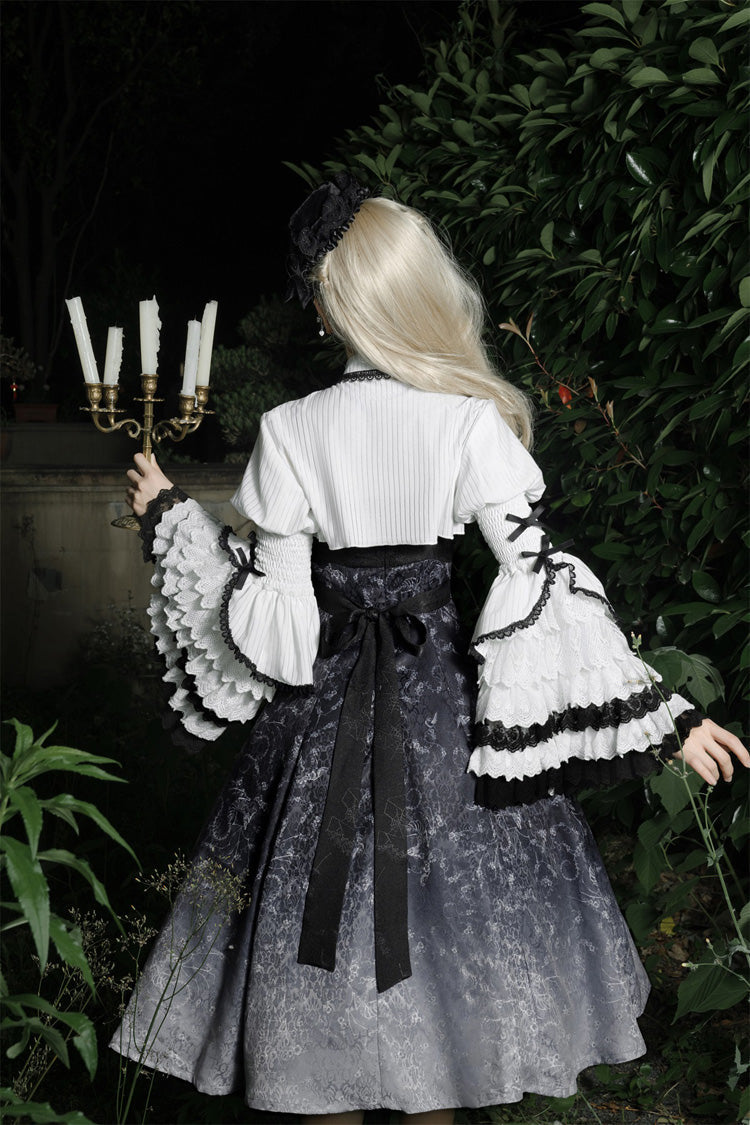 Black/White Print Bone Magic Ruffle Cardigan Lace Classic Gothic Princess Lolita Jsk Dress - Product - 12