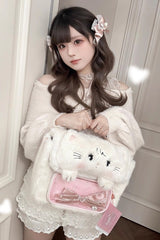 Sweet Cute Bowknot Japanese Bunny And Cat Plush Lolita Ita Bag 2 Colors - White - 2