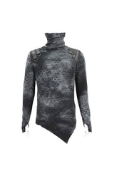 Grey/Black Lrregular Ripped Stand Collar Men's Punk Shirt - Product - 7