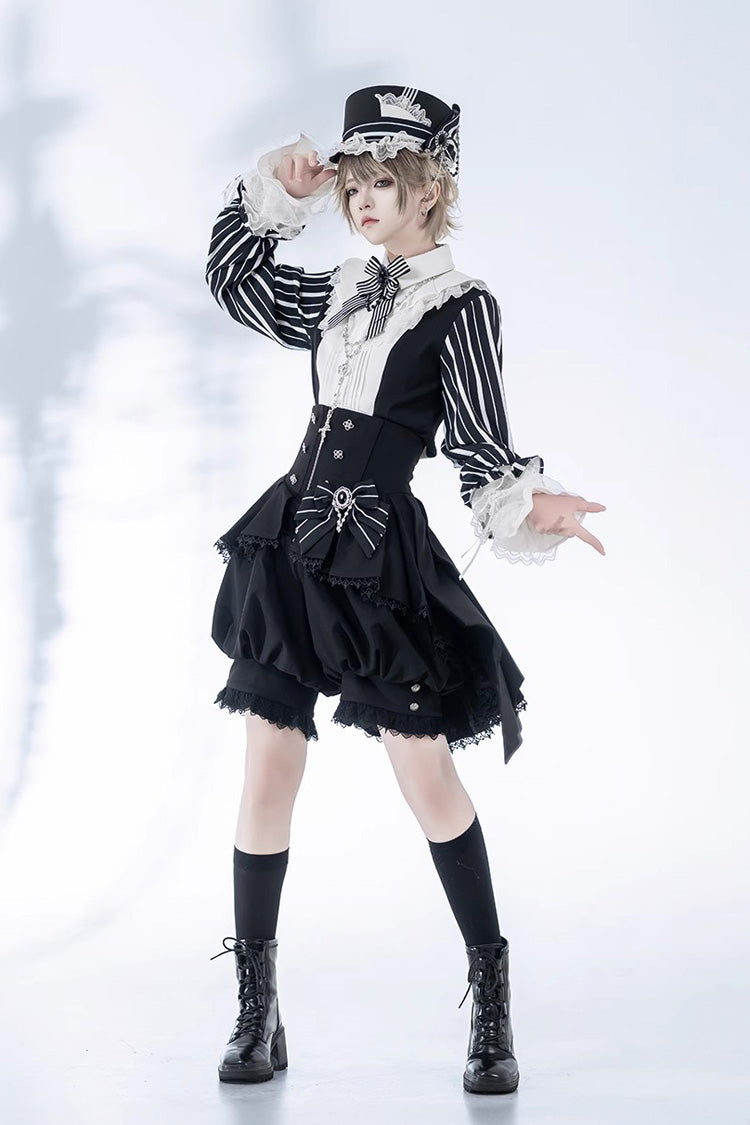 Black Wonderful Trick Stripe Print Lace Ouji Fashion Elegant Lolita Shorts - Product - 7