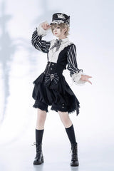 Black Wonderful Trick Stripe Print Lace Ouji Fashion Elegant Lolita Shorts - Product - 7