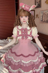 Pink [Bunny Parfait] Short Sleeves Multi-Layered Ruffle Bowknot Sweet Lolita Dress - Product - 8
