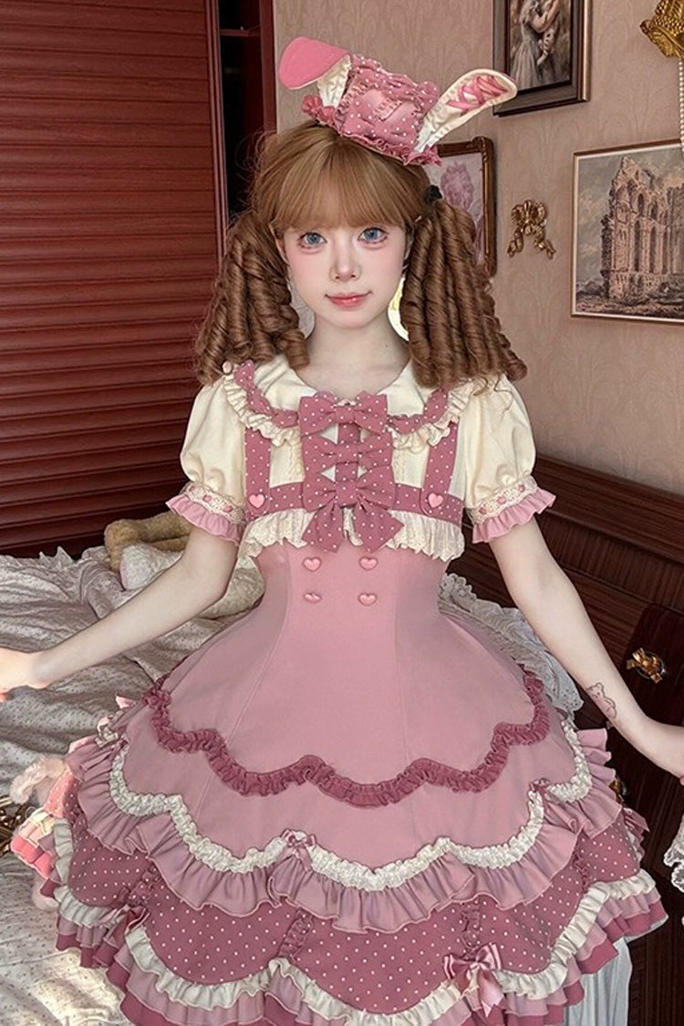 Pink [Bunny Parfait] Short Sleeves Multi-Layered Ruffle Bowknot Sweet Lolita Dress - Product - 8