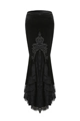 Black Velour Lace Spliced Women's Gothic Mermaid Maxi Skirt - Product - 3