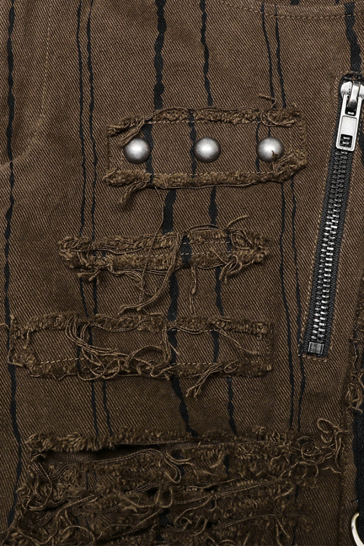 Metal Rivet Decoration Stitching Mesh Ripped Men's Steampunk Straight Pants 2 Colors - Product - 13