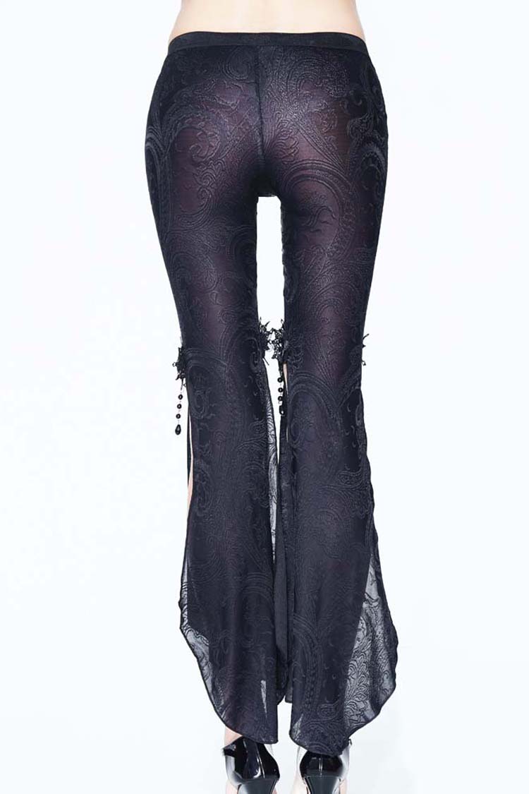 Black Fringe Lace Pendant Ninth Bell-Bottoms Women's Gothic Pants - Product - 12