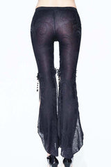 Black Fringe Lace Pendant Ninth Bell-Bottoms Women's Gothic Pants - Product - 12