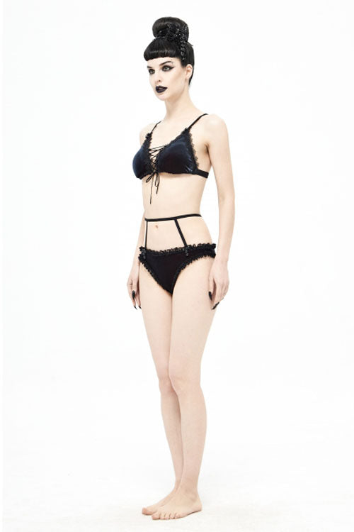 Black Red Velvet Chest Lace Up Gothic Swimsuit Suit - Product - 5
