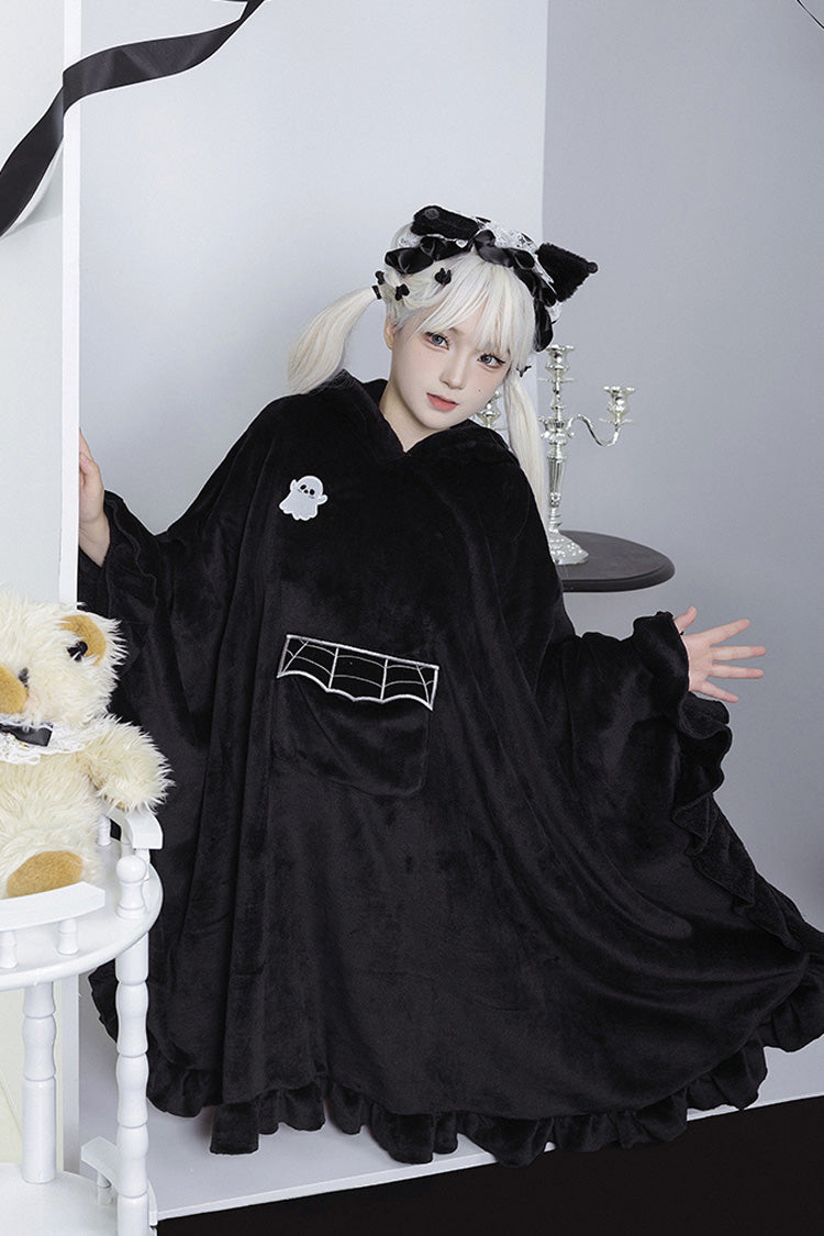 Black Bat Ruffle Hooded Sweet Lolita Coat Cloak - Product - 8