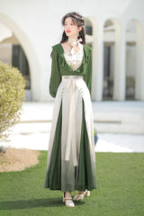 Green/White Dance igh Waisted Chinese Style Hanfu Dress Set - Product - 4