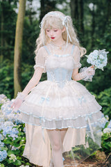 Light Blue/Ivory Dance of Time Triple-Layered Ballet Style Bowknot Lace-Up Sweet Lolita Jsk Dress - Light-Blue/Ivory - 1
