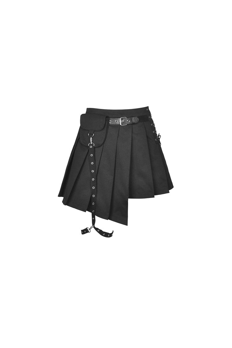 ブラック レースアップ 変形 裾幅 プリーツ レディース パンク スカート 付き Side バッグ 商品画像