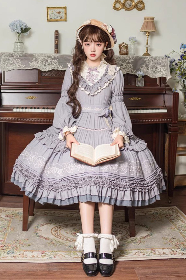 Thorn Rose Long Sleeves Ruffle Bowknot Sweet Princess Lolita Dress 2 Colors - Product - 2
