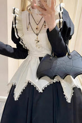 Black/White Nun Style Maid Long Puff Sleeves Slim Gothic Lolita Dress - Product - 2