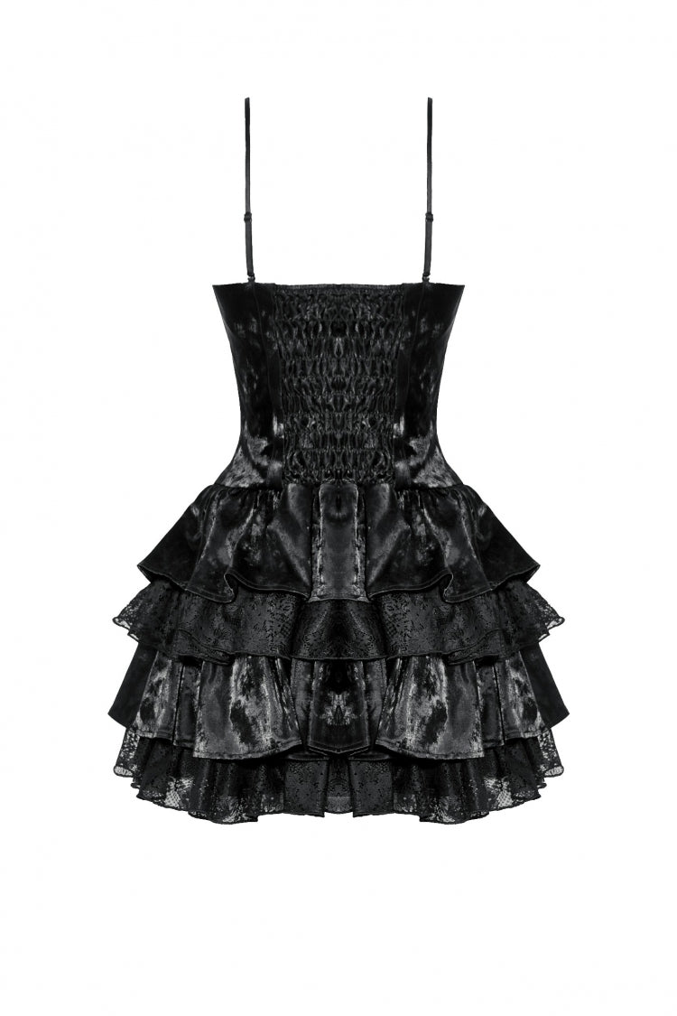 Black Sleeveless Multi-Layered Ruffled Women's Punk Party Slip Dress Graduation Dress - Product - 12