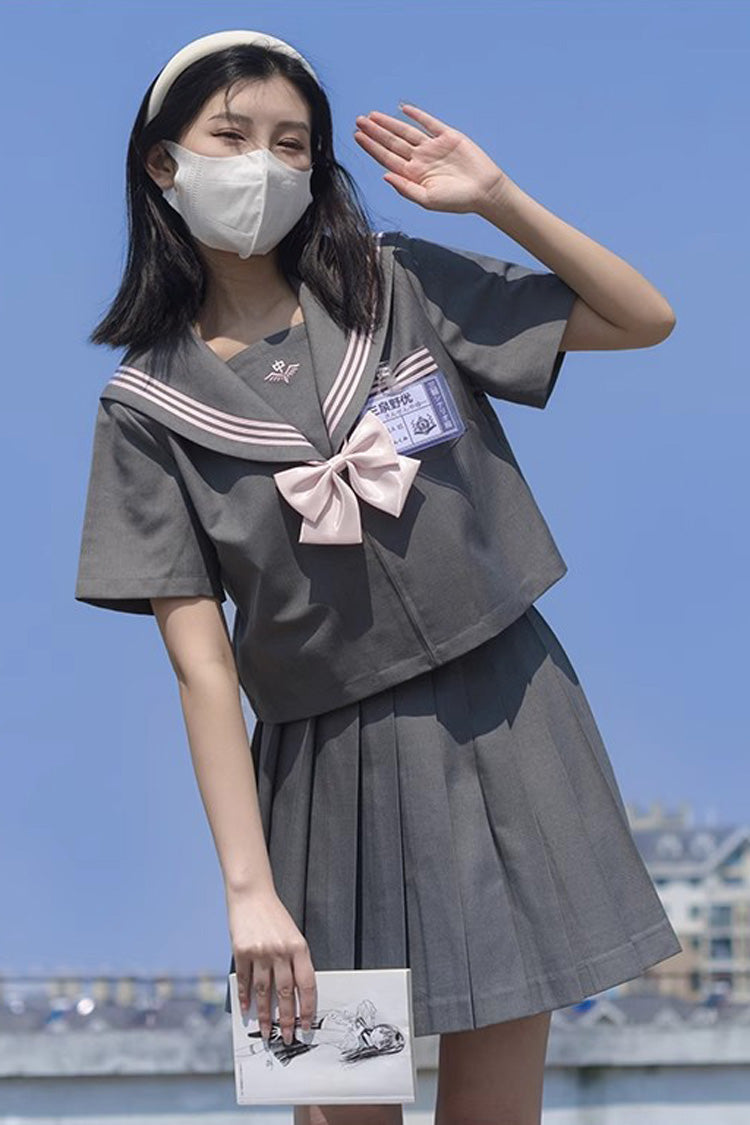 Grey Sweet College Style Navy Collar Japanese School Pleated Skirt - Product - 8