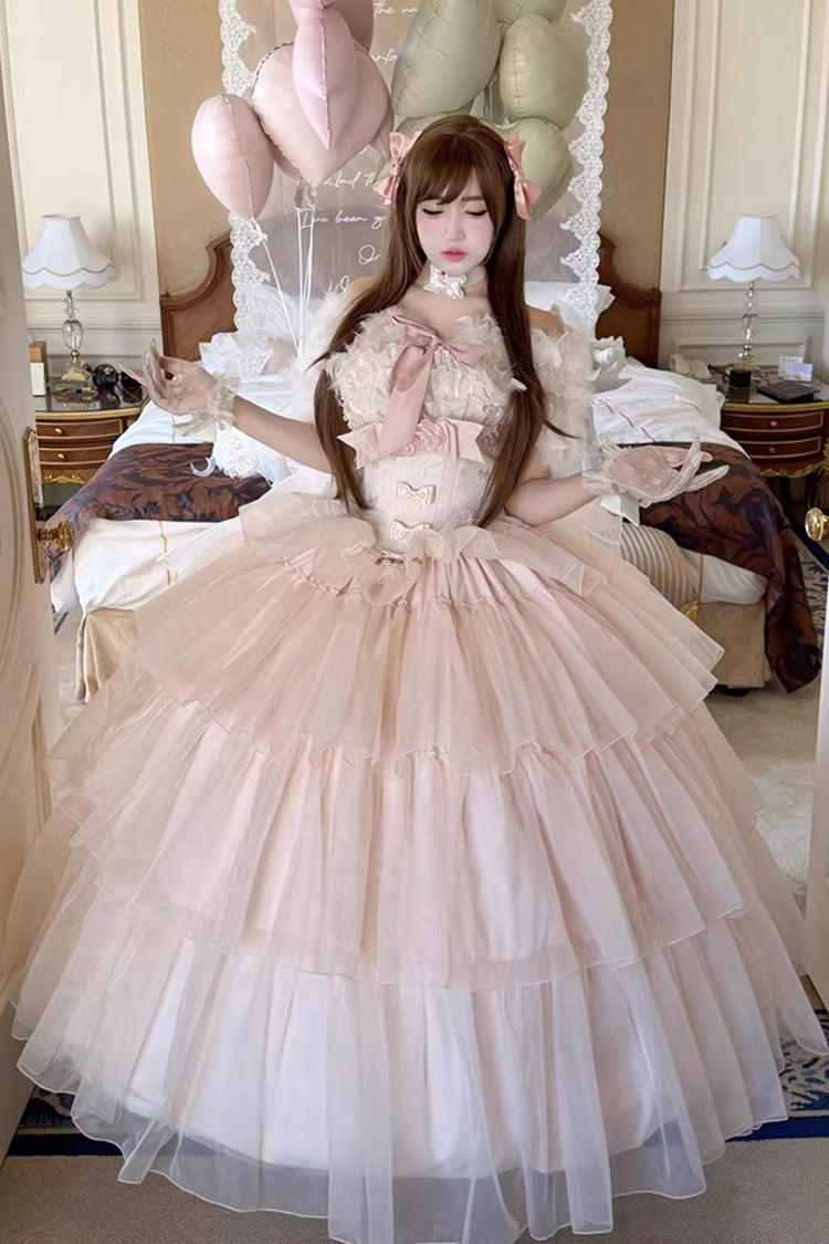 Pink [Mousse Love Song] Sleeveless Multi-Layered Ruffled Hanayome Bow Sweet Lolita Dress - Product - 2