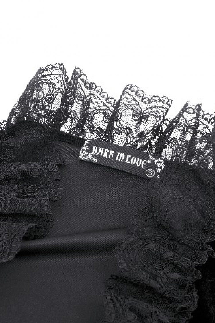 Black Long Puff Flared Sleeves Ruffled Lace Spliced Velvet Women's Gothic Cape - Product - 14